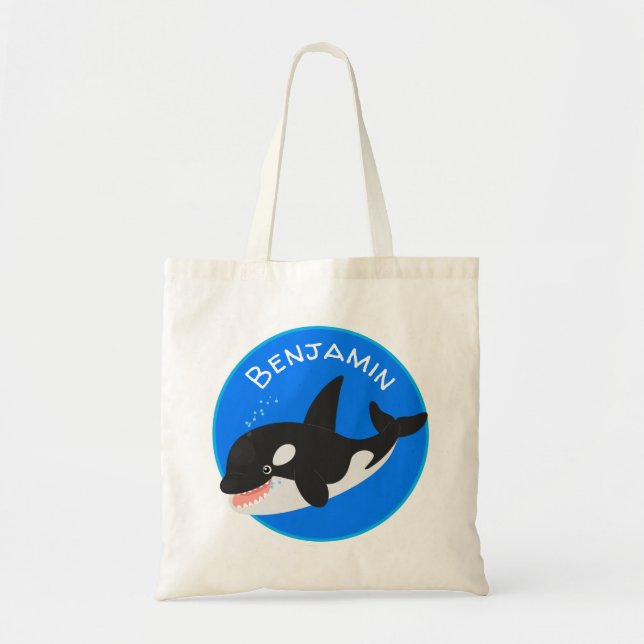 Bolsa Tote Imagem engraçada de desenho animado de orca (Frente)