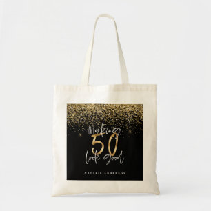 Bolsa Tote Imagem moderna de 50º aniversário de brilho dourad