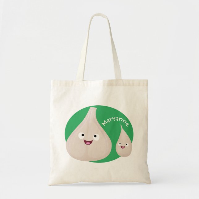 Bolsa Tote Imagem vegetal do desenho animado de alho cúprico (Frente)