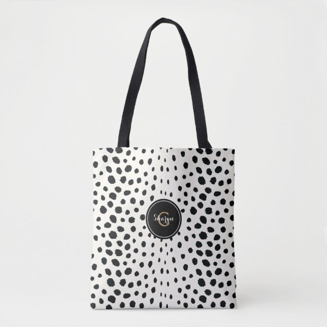 Bolsa Tote Impressão Animal Personalizada De Chita Preta E Br (Frente)
