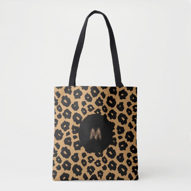 Bolsa Tote IMPRESSÃO ANIMAL selvagem do leopardo + monograma (Frente)
