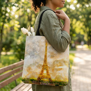 Bolsa Tote Impressão artística de aquarela do pôr do sol da T