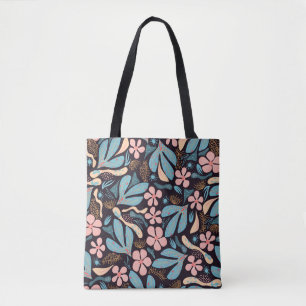 Bolsa Tote Impressão Azul Coral Azul Floral Escuro