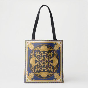 Bolsa Tote Impressão Bandana sobre fundo preto e azul, Doura