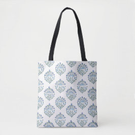 Bolsa Tote Impressão Botânica em Bloco Azul sobre Marfim