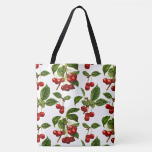 Bolsa Tote Impressão botânico das cerejas do vintage no