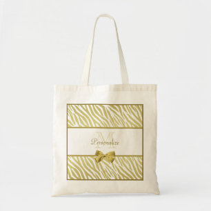 Bolsa Tote Impressão branco e Dourado glamoroso da zebra com