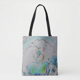Bolsa Tote impressão de abstrato de flor em giz verde azul ve