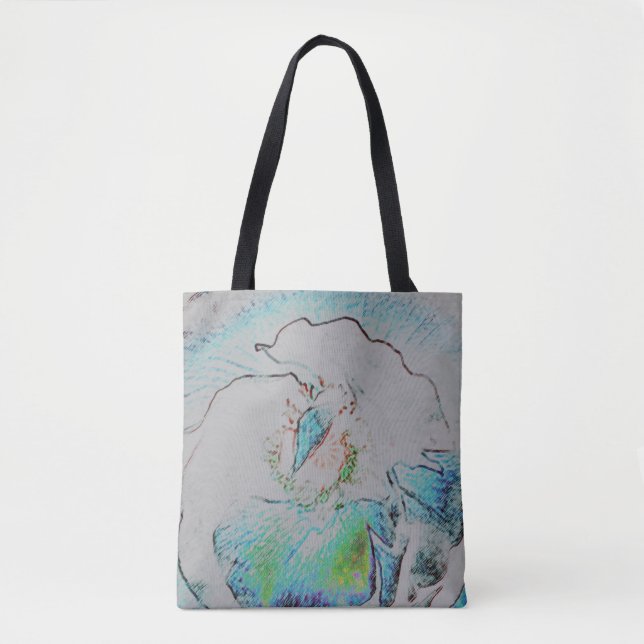 Bolsa Tote impressão de abstrato de flor em giz verde azul ve (Frente)