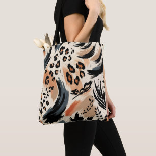 Bolsa Tote Impressão de Animal Exótico Pintado Abstrato Leopa