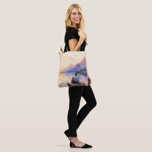 Bolsa Tote Impressão de Arte em Aquarela do Lago Pai e Filho