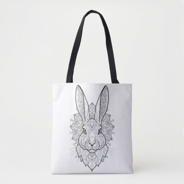 Bolsa Tote Impressão de Arte Geométrica da Lebre de Cristal | (Frente)