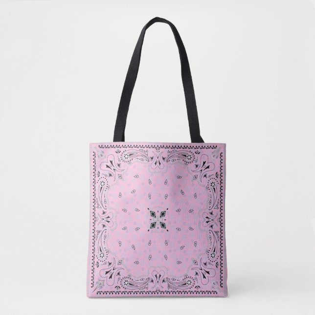Bolsa Tote Impressão de Bandana Rosa-Rosa-Paisley Ocidental (Frente)