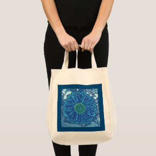Bolsa Tote Impressão de bloco da margarida do Gerbera, azul