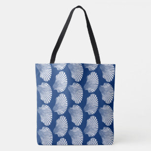 Bolsa Tote Impressão de Bloco de Shell Scallop, Marinho Azul 