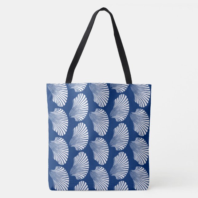 Bolsa Tote Impressão de Bloco de Shell Scallop, Marinho Azul  (Frente)