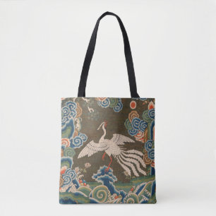 Bolsa Tote Impressão de bordado em seda de pássaro branco chi