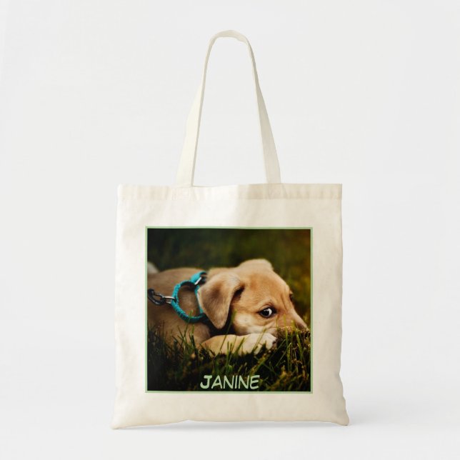 Bolsa Tote Impressão de Cachorro de Fechamento Adorável (Frente)