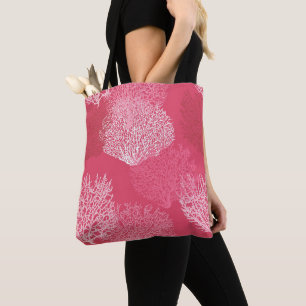 Bolsa Tote Impressão de coral do ventilador, tons de coral co