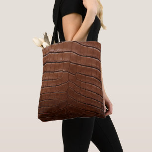 Bolsa Tote Impressão de couro crocodilo castanho