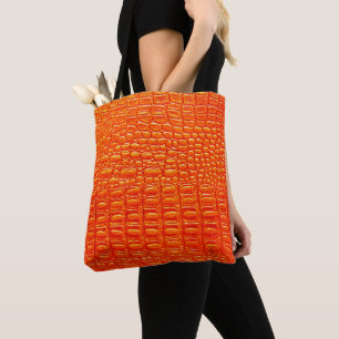 Bolsa Tote Impressão de couro crocodilo de laranja 