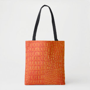 Bolsa Tote impressão de couro de crocodilo laranja
