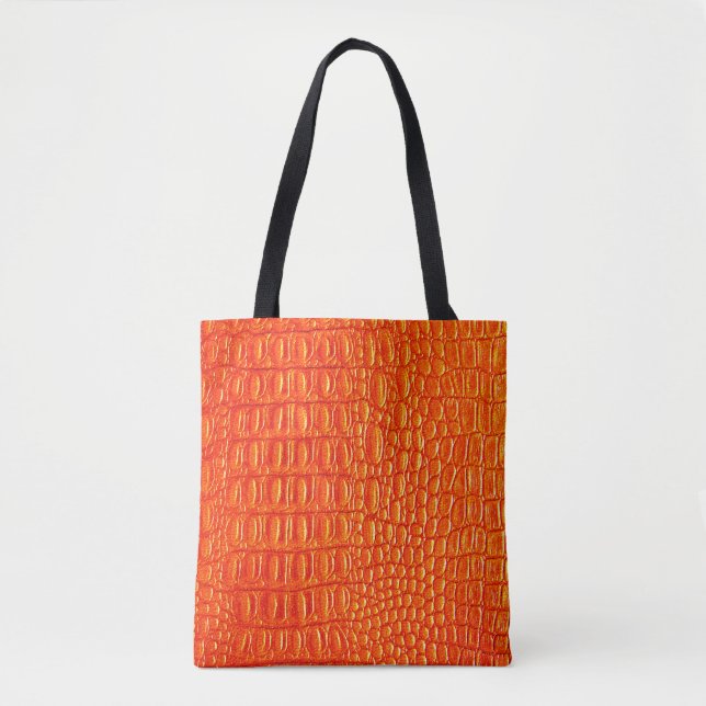 Bolsa Tote impressão de couro de crocodilo laranja (Frente)