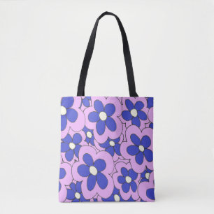 Bolsa Tote Impressão de Flor Azul Rosa