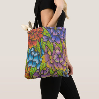 Bolsa Tote Impressão De Flor Colorido Ou Saco De Corpo Cruzad