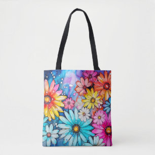 Bolsa Tote Impressão de Flores Coloridas Abstrato Daisy