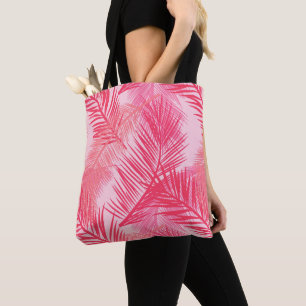 Bolsa Tote Impressão de Folha de Palma, Fuchsia, Coral e Rosa