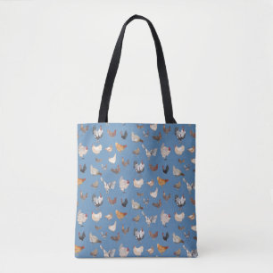 Bolsa Tote Impressão de frango com aquarela no azul Denim