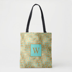 Bolsa Tote Impressão de girafa em menta e dourado