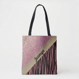 Bolsa Tote Impressão de Glam Zebra, Cor-de-rosa, esbranquiçad