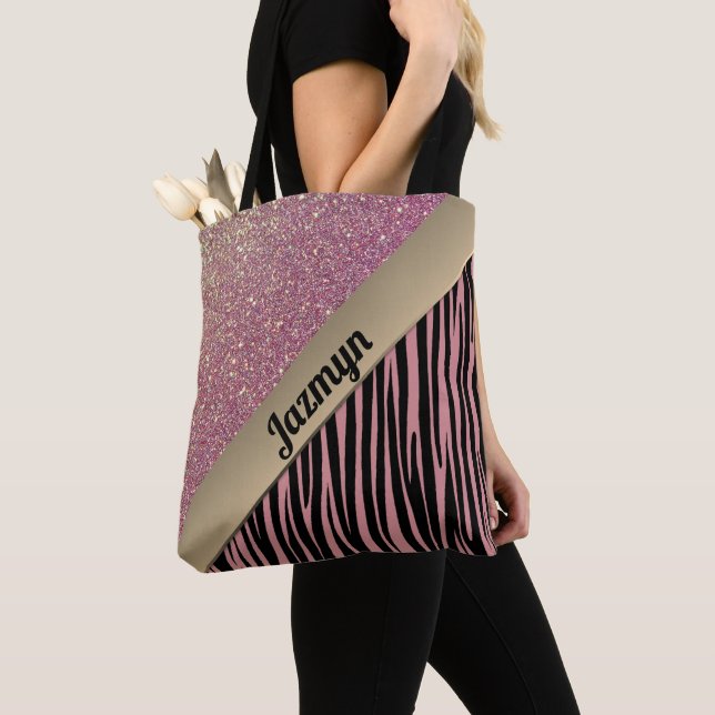 Bolsa Tote Impressão de Glam Zebra, Cor-de-rosa, esbranquiçad (Close Up)