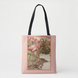 Bolsa Tote Impressão de Ilustração de Flamingo Vintage