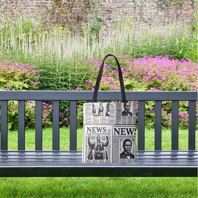 Bolsa Tote Impressão de jornal preto e branco do Juneteenth (Criador carregado)
