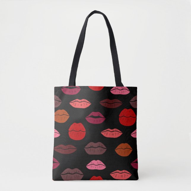 Bolsa Tote Impressão de lábios, beijos rosas vermelhos. (Frente)