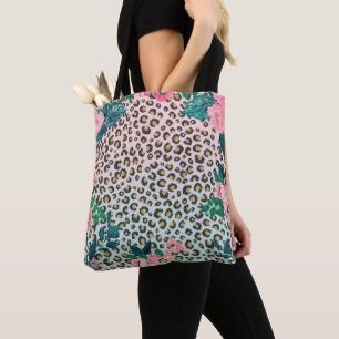 Bolsa Tote Impressão de Leopard com Brilho Rosa Ombre