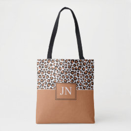 Bolsa Tote Impressão de leopardo marrom na moda com iniciais