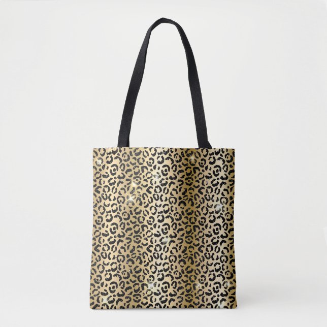 Bolsa Tote Impressão de manchas de leopardo Glamour com brilh (Frente)