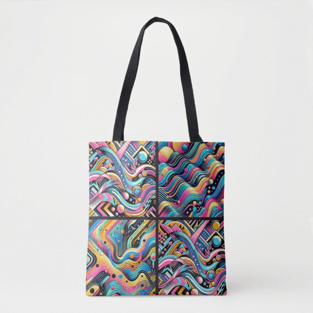 Bolsa Tote Impressão de padrão colorido Neon Bright Abstrato  (Frente)