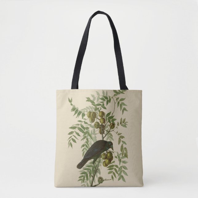 Bolsa Tote Impressão de Pássaro Grackle Roxo de Audubon Vinta (Frente)