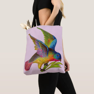 Bolsa Tote impressão de pássaro vitoriano ultra colorido