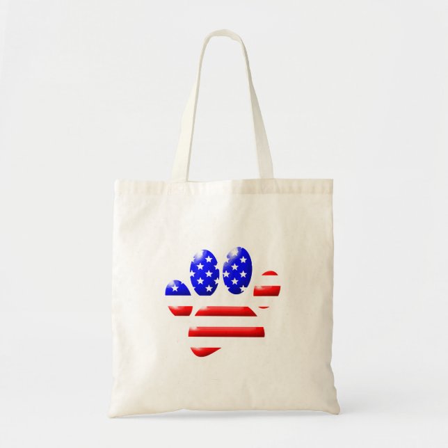 Bolsa Tote Impressão de Pata de Cachorro com Bandeira dos EUA (Frente)