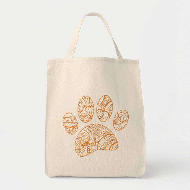 Bolsa Tote Impressão de Pata de Cachorro de Mandala (Frente)