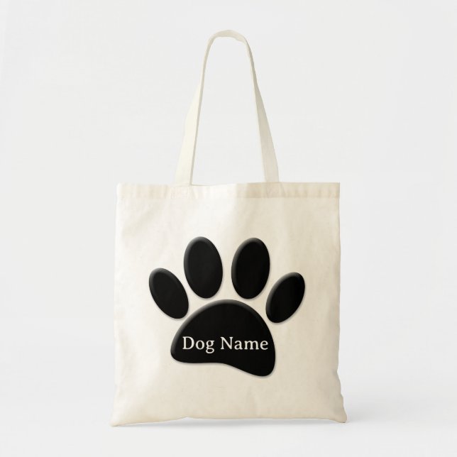 Bolsa Tote Impressão De Pata De Cão Com Nome De Cão Personali (Frente)