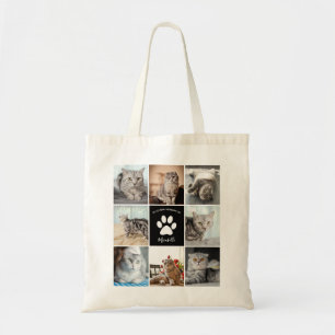 Bolsa Tote Impressão de Paw de Colagem de Fotos do Cat Memori