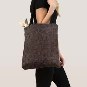 Bolsa Tote Impressão de Pele de Jacaré Marrom