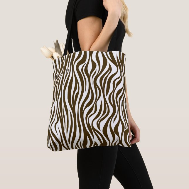 Bolsa Tote Impressão de Pele de Zebra Marrom (Close Up)